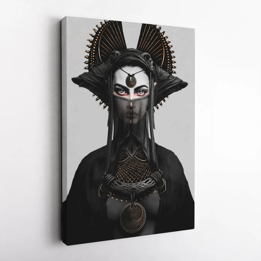 Gothic Fantasy Wall Art | Mysterious Veiled Woman Portrait | Premium Gallery Canvas | Dark Academia Home Decor Gift