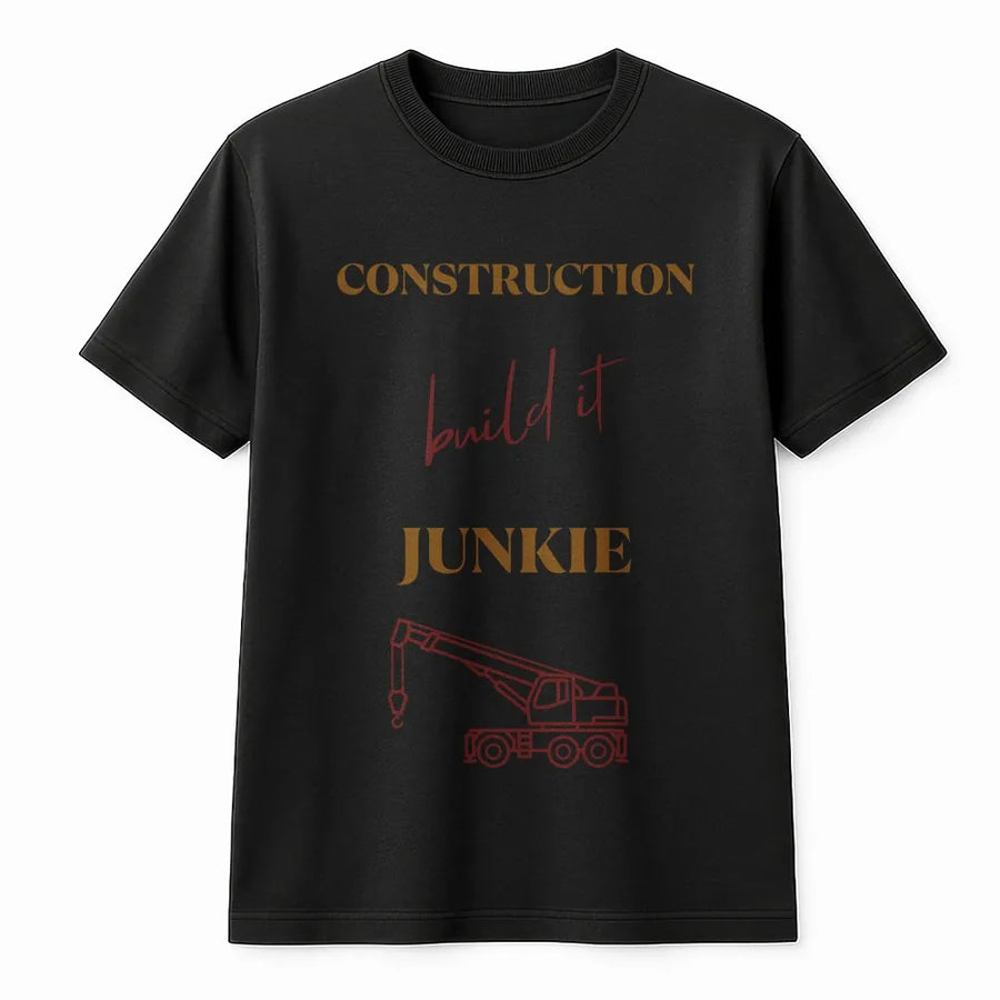 Construction Build It Junkie T-Shirt | Crane Truck Graphic Tee | 100% Soft Cotton | Gift For Construction Worker & Engineer