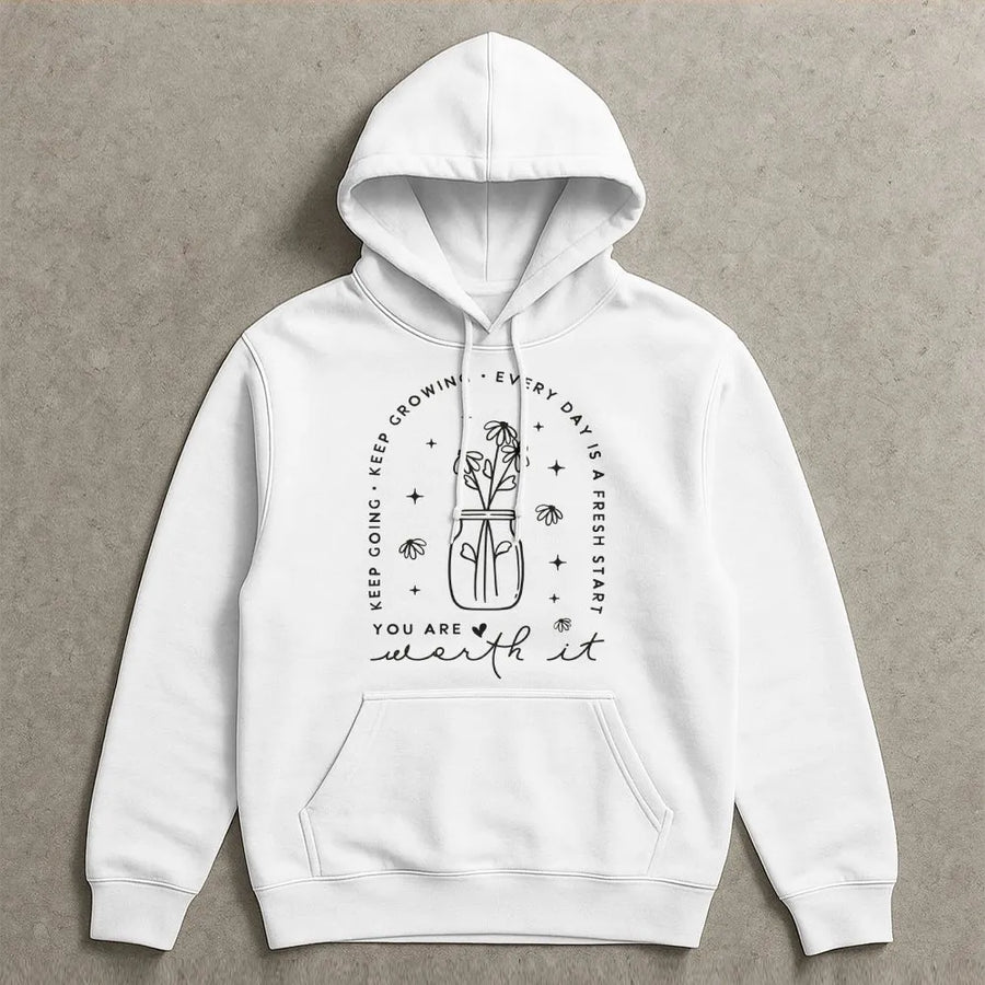 Mental Health Hoodie | You Are Worth It Floral Design | Premium Cotton Blend | Inspirational Self Care Gift for Her