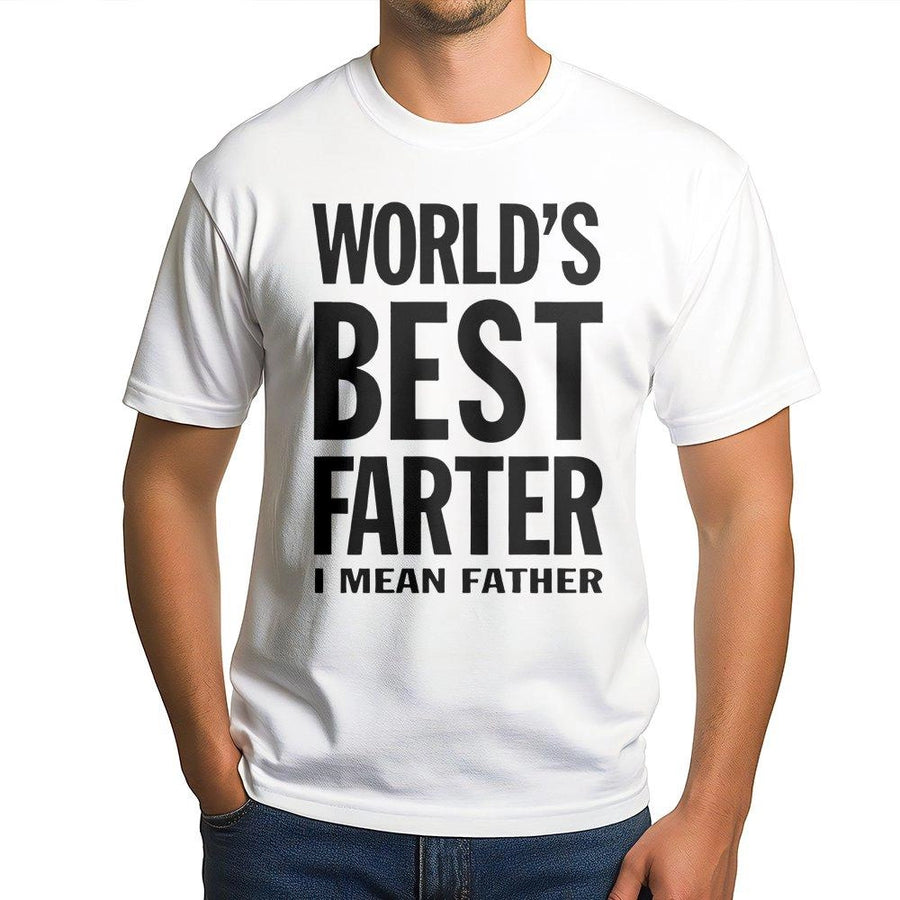 Worlds Best Farter I Mean Father T-Shirt | Funny Dad Joke Graphic Tee | Premium Cotton Soft Crewneck | Best Birthday Gift for Dad or Husband