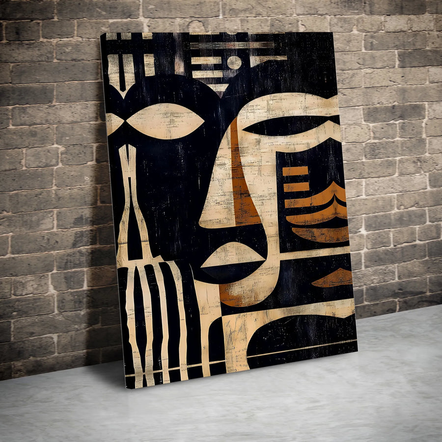 Abstract Face Canvas Wall Art | Modern Tribal Inspired Portrait | Premium 1.25" Gallery Wrap Canvas | Eclectic Home & Office Decor Gift