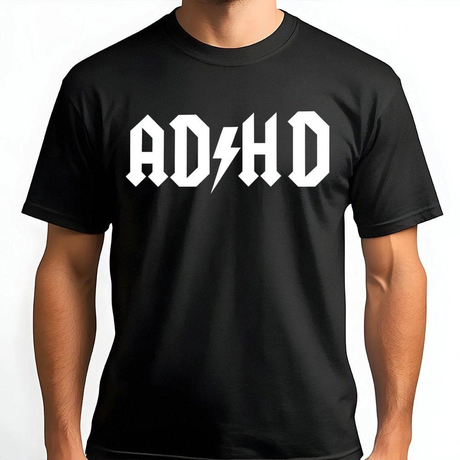 ADHD Graphic T-Shirt | Funny Rock Music Inspired Typography | Premium Soft Cotton | Neurodivergent Gift Idea