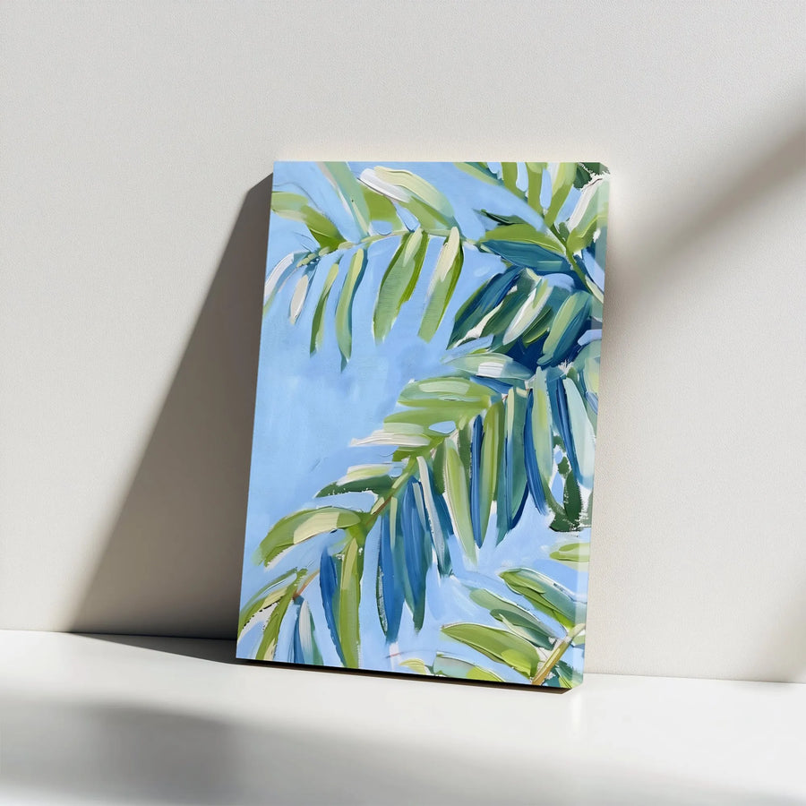 Tropical Palm Leaf Canvas Wall Art | Modern Coastal Botanical Art | Premium Gallery-Wrapped Canvas | Beach House & Living Room Decor Gift
