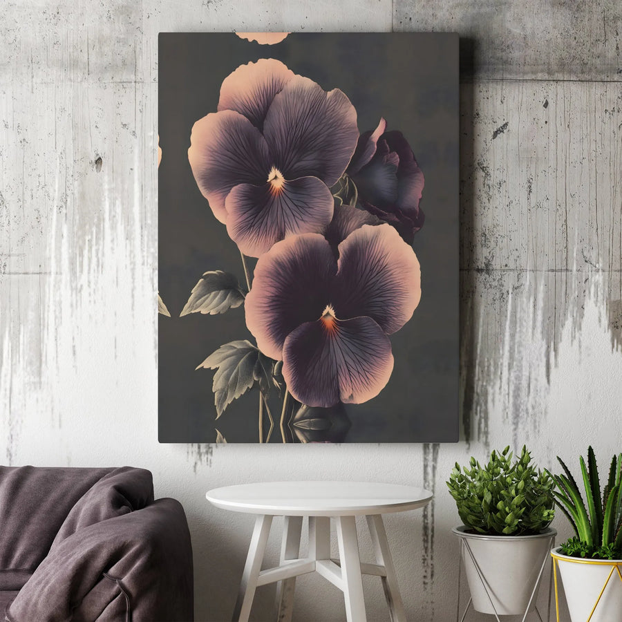 Dark Floral Pansy Canvas Print | Moody Botanical Art Illustration | Premium Thick Gallery Wrap | Modern Home & Office Decor Gift