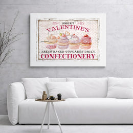 Valentine Cupcake Wall Art | Rustic Bakery Kitchen Decor | Gallery Wrap Canvas Print | Sweet Treats Gift For Bakers And Home Chefs