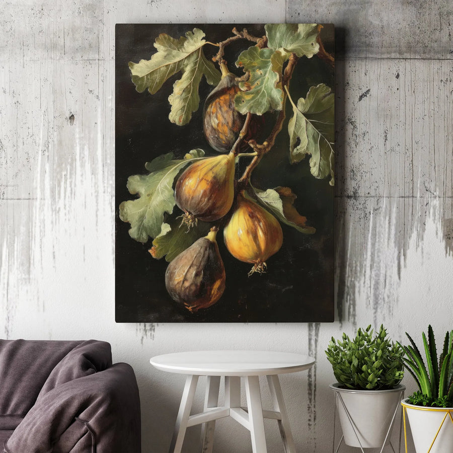 Vintage Fig Painting Vertical Canvas | Dark Academia Botanical Still Life Print | Premium Gallery Wall Art | Collector's Gift for Kitchen Decor
