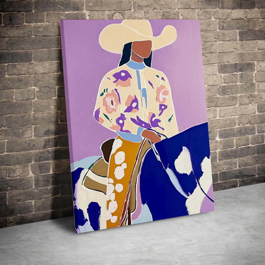Abstract Cowgirl Canvas Wall Art | Modern Minimalist Rodeo Artwork | Premium Gallery Wrapped Canvas | Southwestern Home Decor Gift for Her