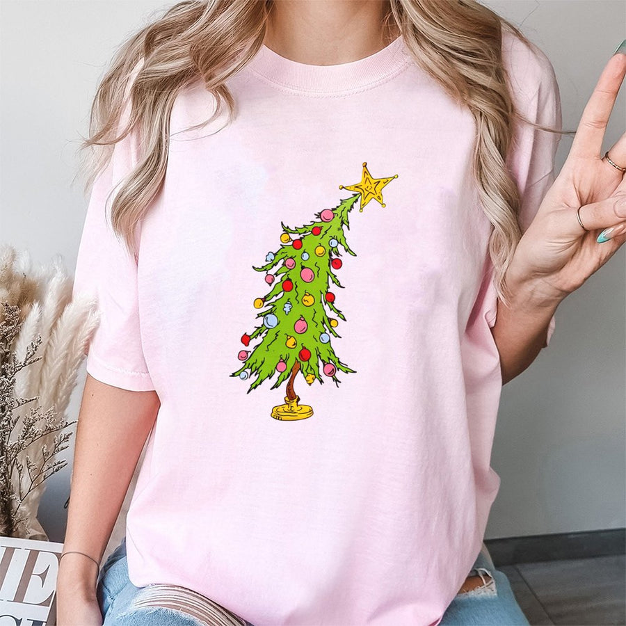 Whimsical Christmas Tree T-Shirt | Hand-Drawn Holiday Graphic Design | 100% Cotton Premium Comfort | Festive Winter Apparel Gift for Women