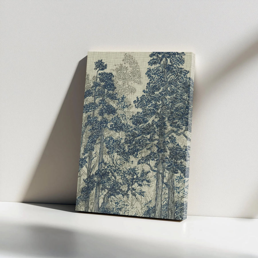 Forest Canvas Wall Art | Vintage Woodcut Style Tree Illustration | Premium Gallery Wrapped Canvas | Modern Rustic Home Decor Gift