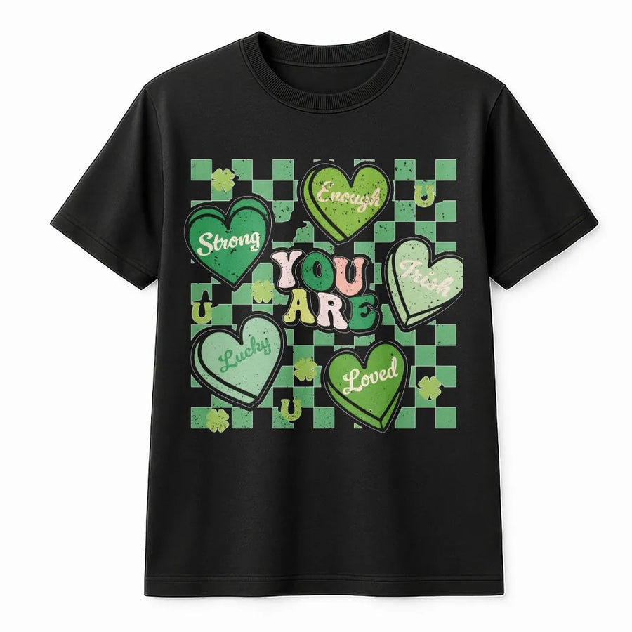St. Patricks Day T-Shirt | Retro Lucky Shamrock Heart Graphic | Premium Cotton Unisex Tee | Cute Teacher Gift & Holiday Apparel