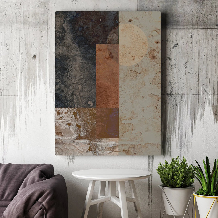 Rustic Abstract Vertical Canvas | Wabi Sabi Geometric Block Art | Premium Thick Gallery Wrap | Modern Farmhouse & Industrial Home Decor Gift