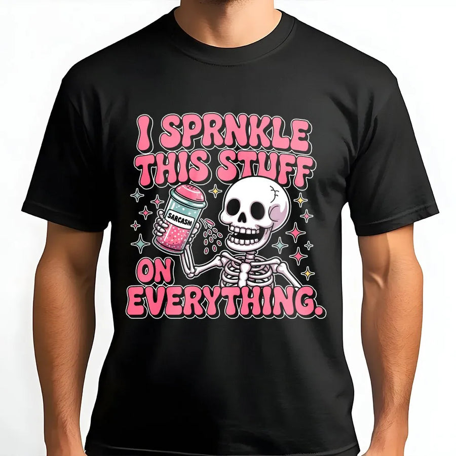 Sarcasm Sprinkle T-Shirt | Funny Retro Skeleton Graphic Tee | Premium Soft Cotton | Sassy Humor Gift for Women & Men