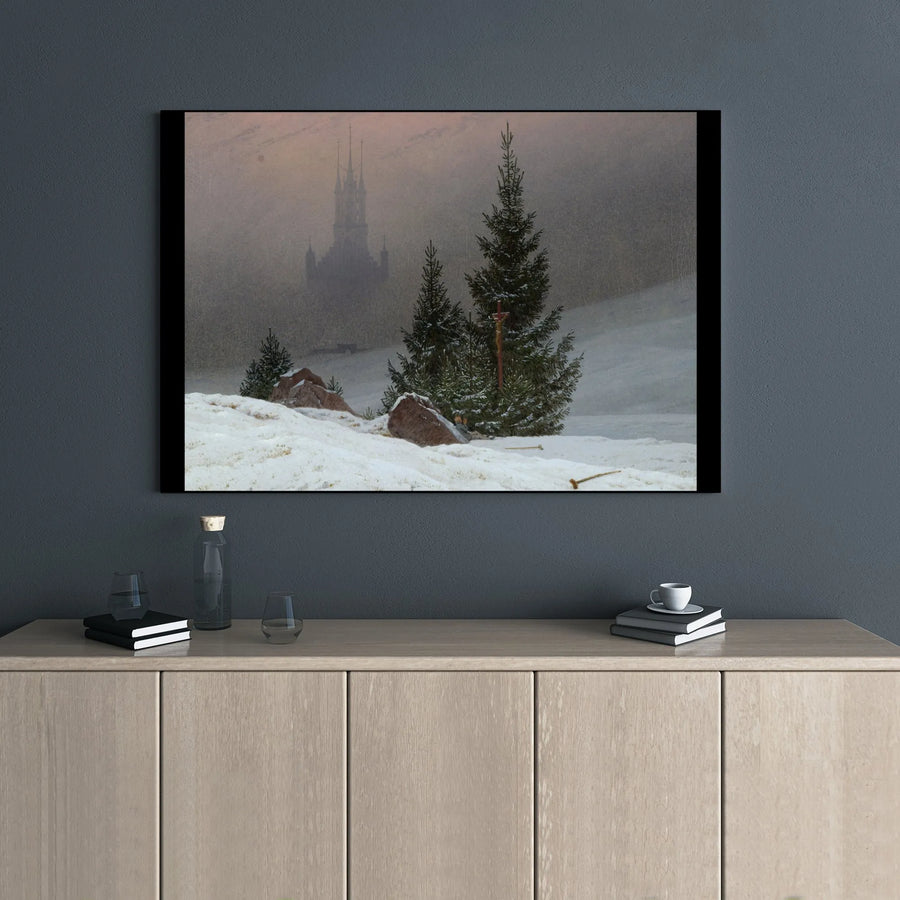 Winter Landscape With Church Canvas Print | Caspar David Friedrich Romanticism Art | Premium 1.25” Gallery Wrap | Gothic Wall Decor for Home Office