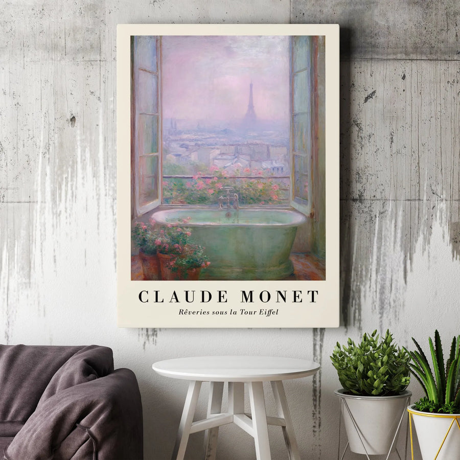Claude Monet Paris Canvas Print | Eiffel Tower Impressionist Window View | Gallery Quality Thick Profile Wall Art | Premium Home Decor Gift