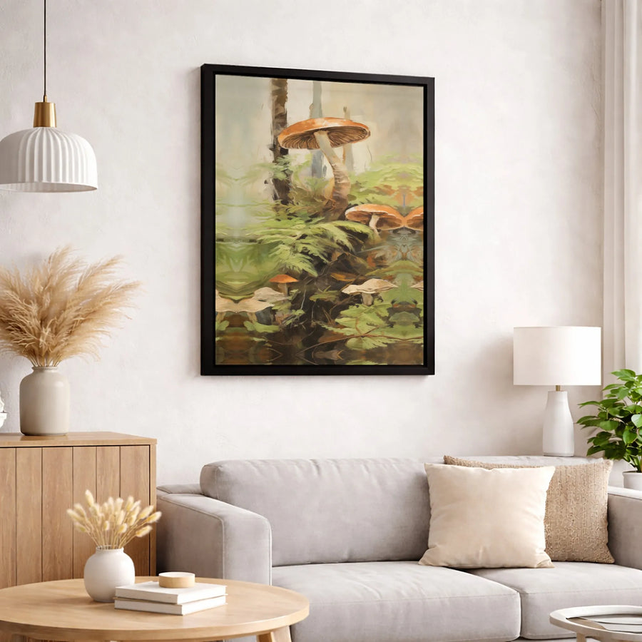 Forest Mushroom Canvas Wall Art | Moody Botanical Fern Print | Gallery-Quality 1.25" Profile | Cottagecore Decor for Nature Lovers