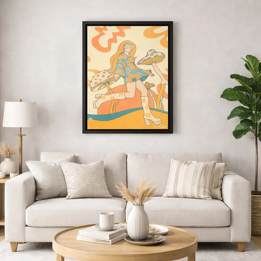 Groovy 70s Retro Wall Art | Psychedelic Mushroom Hippie Decor | Premium Gallery-Wrapped Canvas | Boho Aesthetic Home Decor Gift