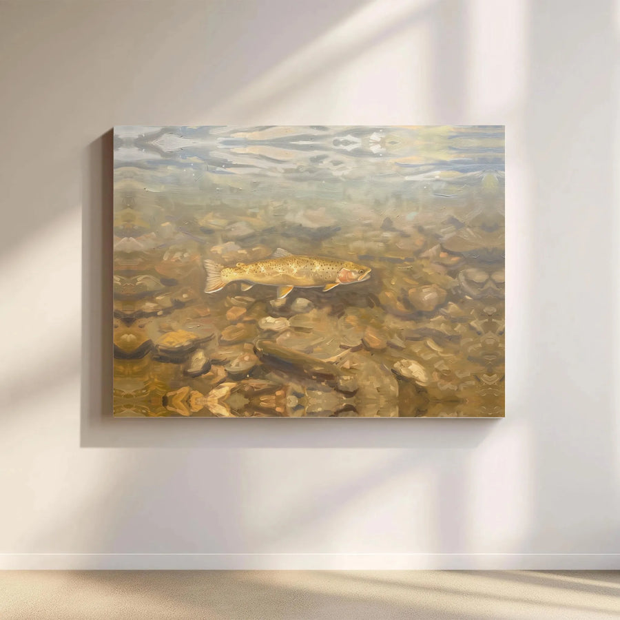 Trout Fishing Canvas Wall Art | Realistic Brown Trout Underwater Painting | Gallery-Wrapped Premium Decor | Gift for Anglers and Nature Lovers