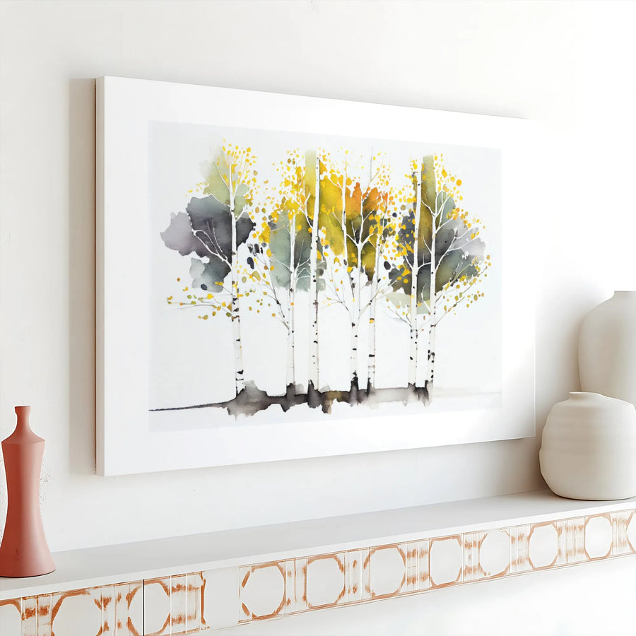 Watercolor Birch Tree Canvas Print | Autumn Forest Wall Art | Premium 1.25-Inch Gallery Wrap | Nature-Inspired Home Office Decor