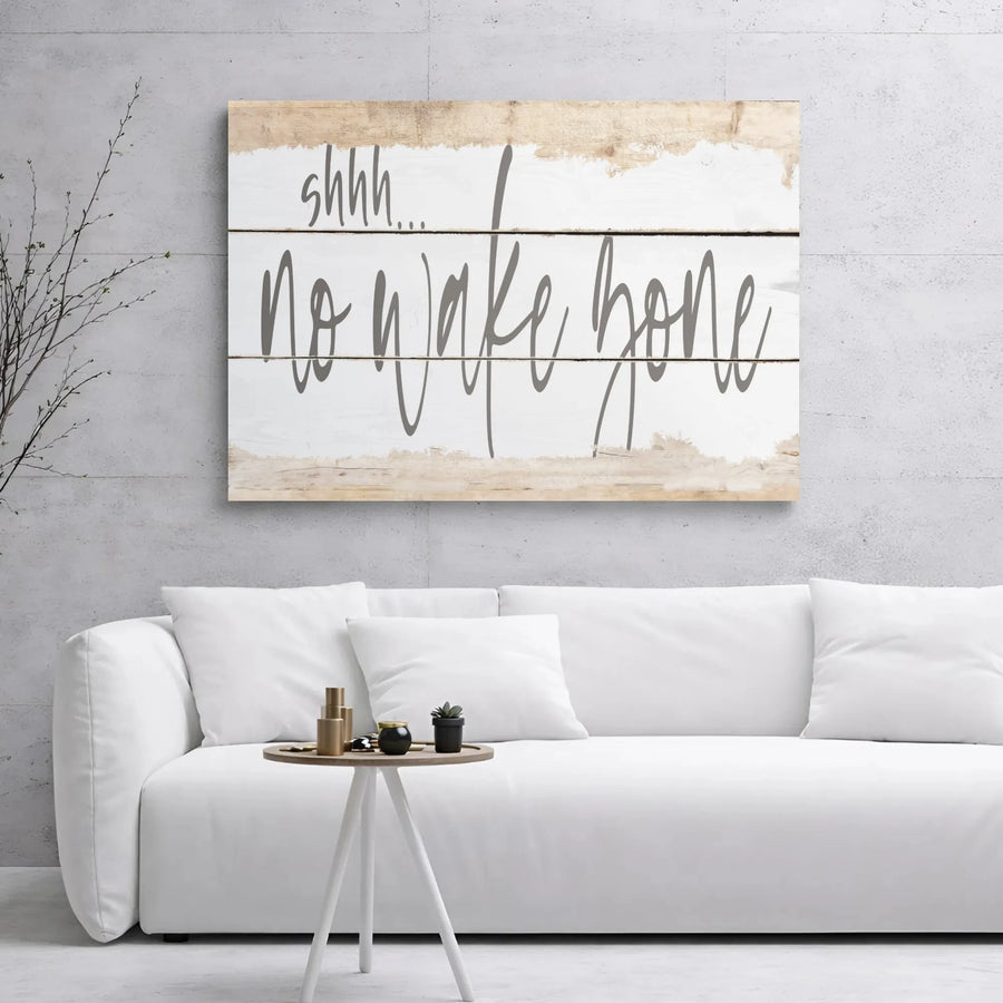 Shhh No Wake Zone Canvas Wall Art | Rustic Farmhouse Typography Print | Premium Gallery Wrap 1.25 Inch Frame | Funny Lake House Decor Gift