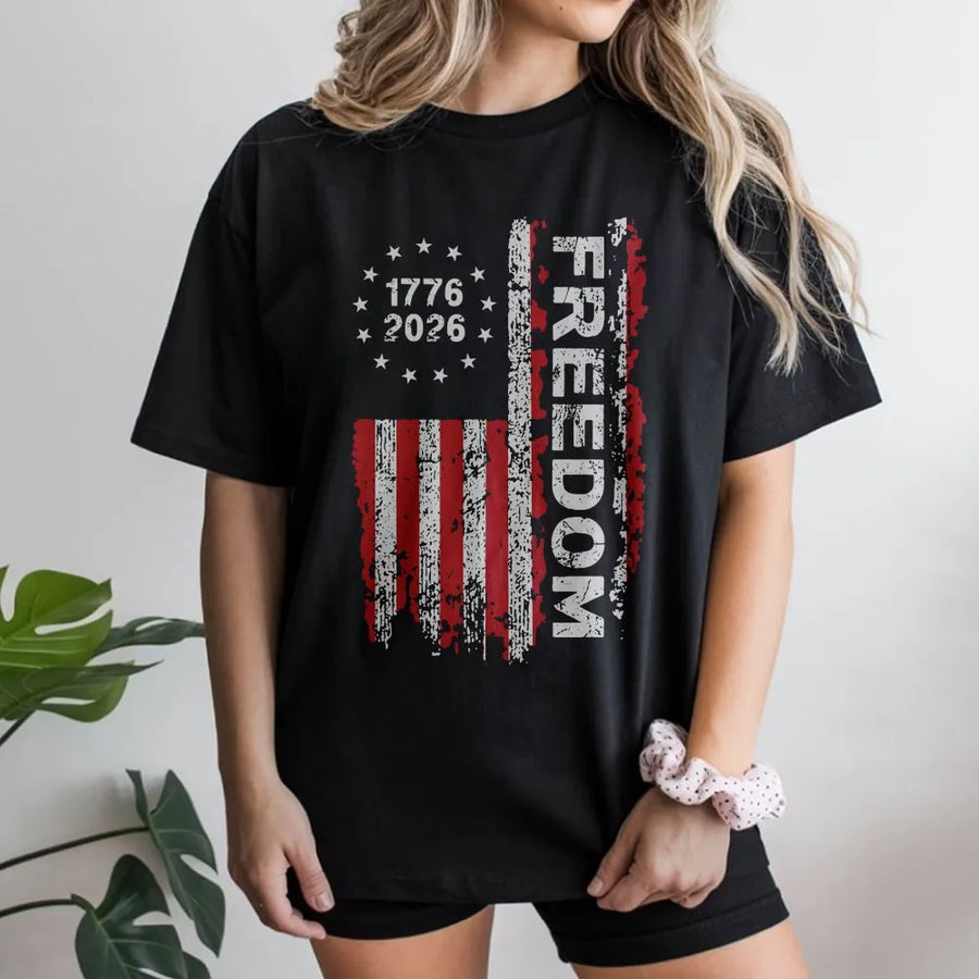 USA 250th Anniversary T-Shirt | Distressed Freedom Flag Graphic | Premium Cotton | Commemorative 1776-2026 Patriotic Gift for Men and Women