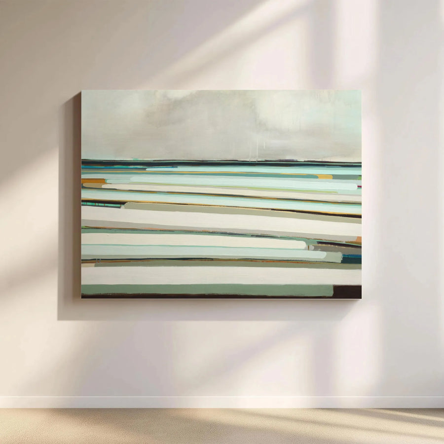 Abstract Landscape Horizontal Canvas | Minimalist Coastal Horizon Art with Teal and Sage Green | Premium 1.25" Gallery Wrap | Calming Wall Decor for Living Room