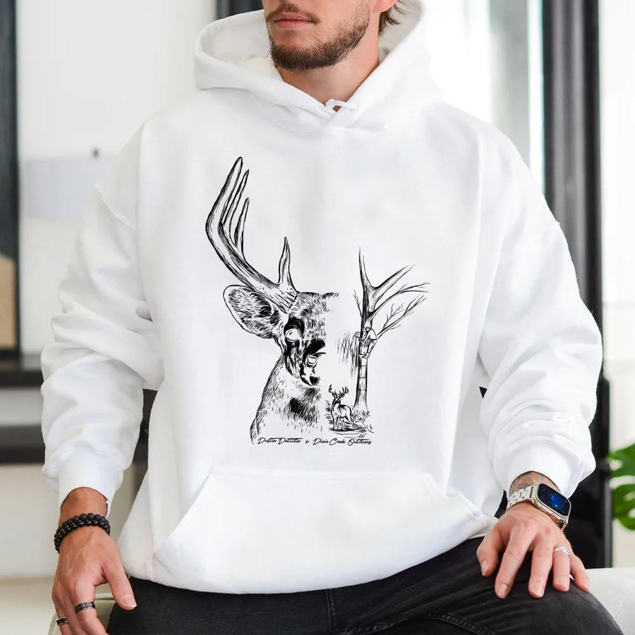 Deer Hunting Hoodie | Artistic Buck Head Sketch Graphic | Premium Cotton Blend Pullover | Outdoorsman Wildlife Gift For Hunters