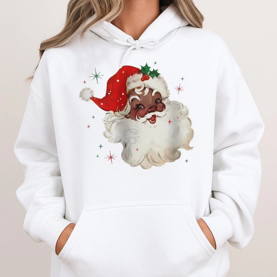 Black Santa Hoodie | Vintage Retro Christmas Graphic | Premium Cotton Blend Unisex Sweatshirt | Festive African American Holiday Gift
