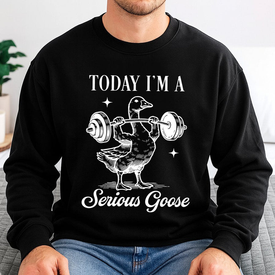 Serious Goose Sweatshirt | Weightlifting Funny Gym Graphic | Premium Cotton Blend | Funny Workout Gift for Men and Women Fitness Lovers
