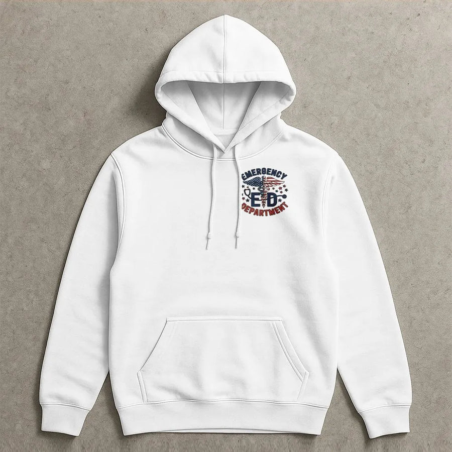 Emergency Department Hoodie | Patriotic American Flag Caduceus Graphic | Premium Cotton Tee | Gift for ER Doctor Nurse EMT
