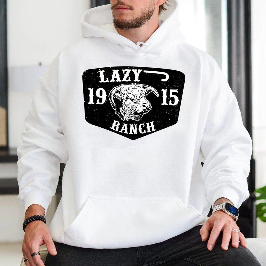 Lazy Ranch Hoodie | Western Bull Head Graphic | Premium Cotton Blend Sweatshirt | Rustic Farmhouse Country Gift For Men And Women