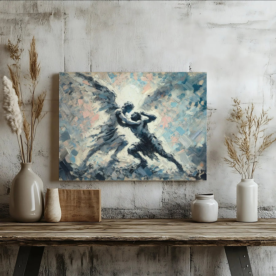 Jacob Wrestling with the Angel Wall Art | Impressionist Oil Painting Style | Premium 1.25-Inch Gallery Canvas | Religious Home Decor Gift
