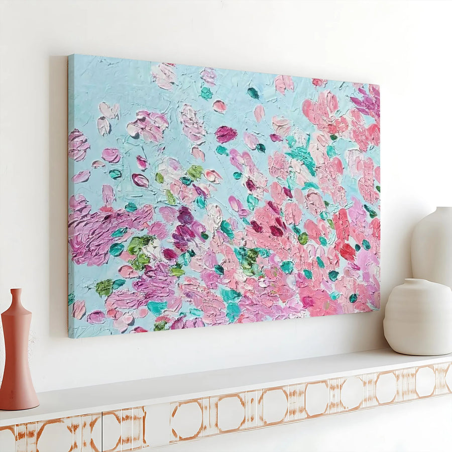Abstract Pink Floral Canvas Art | Textured Impasto Oil Painting Style | 1.25 Inch Gallery Wrap | Modern Home Decor Wall Hanging