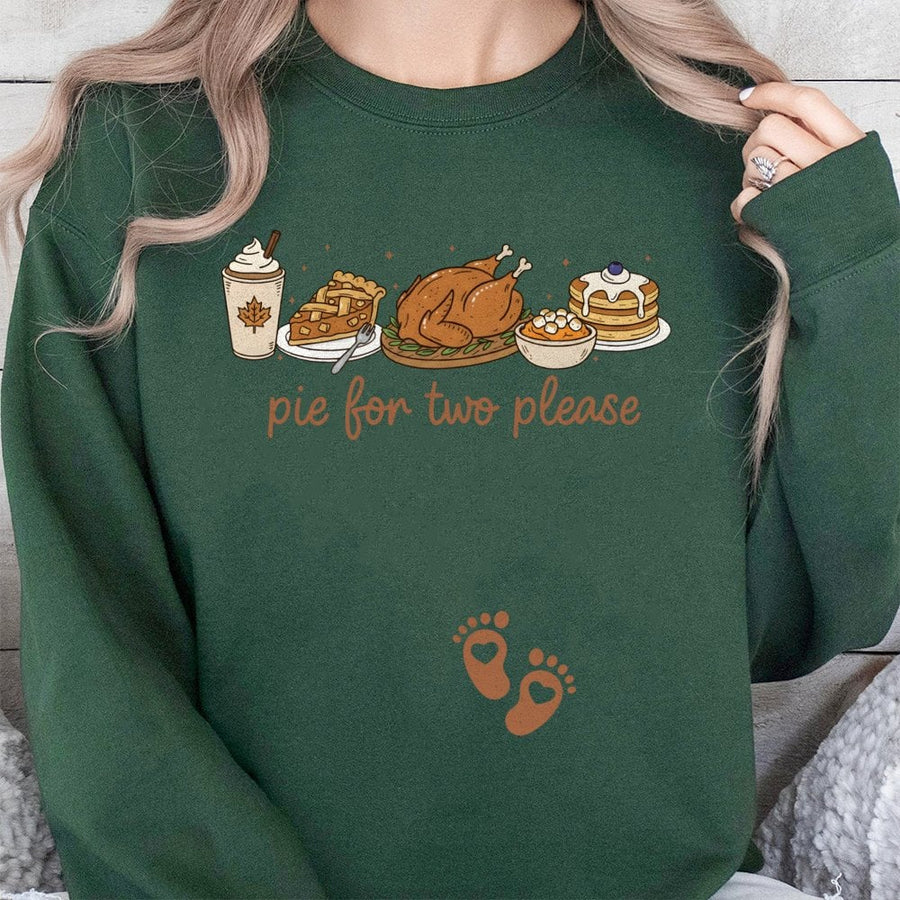 Pie For Two Please Thanksgiving Sweatshirt | Funny Pregnancy Announcement | Soft Cotton Blend | Holiday Gift For Expecting Moms
