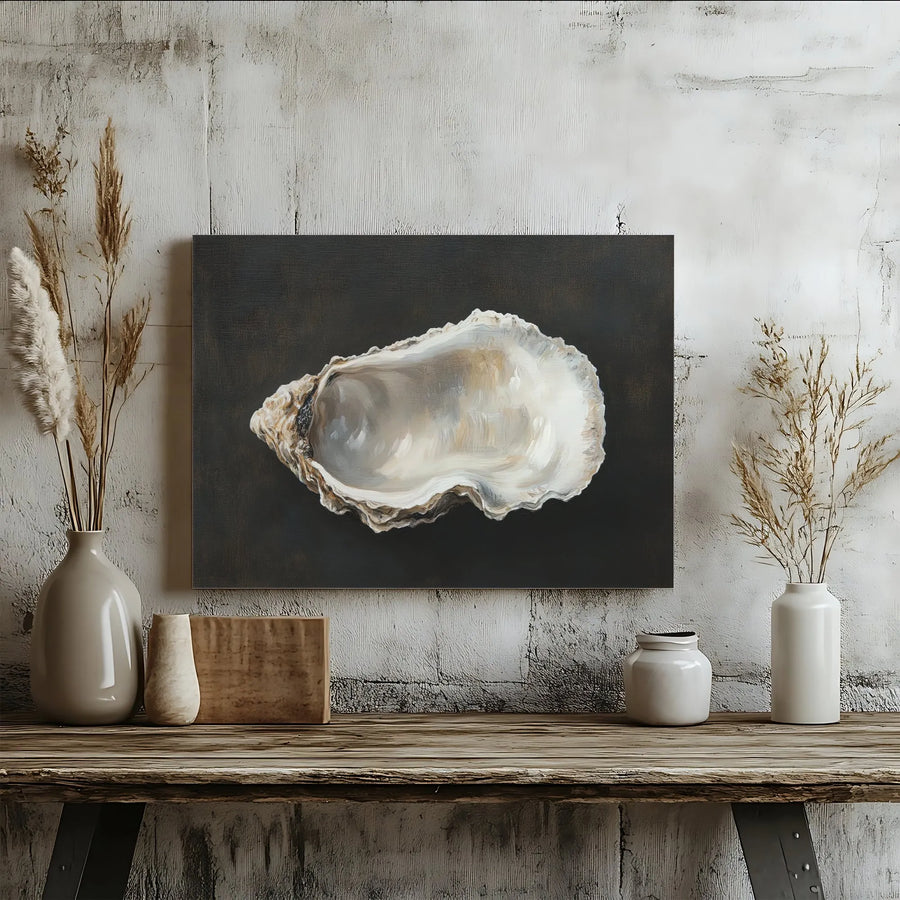 Oyster Shell Canvas Wall Art | Modern Coastal Decor | Premium Thick Gallery Wrap | Beach House Kitchen Art Gift