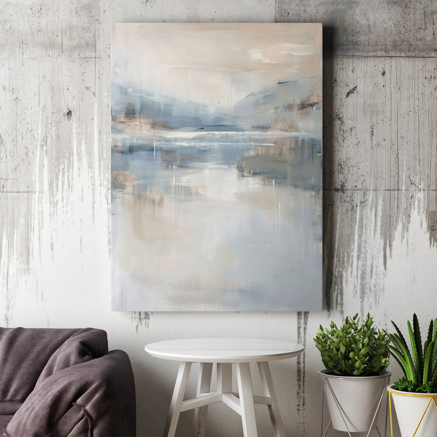 Abstract Blue And Beige Landscape Canvas Print | Modern Coastal Wall Art | Gallery Quality 1.25 Inch Thick | Minimalist Home Decor Gift