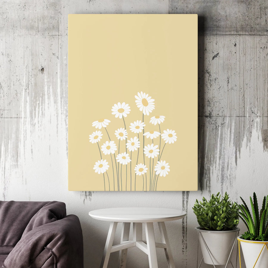 Minimalist Daisy Flower Canvas Wall Art | Soft Yellow Botanical Print | Premium Gallery Wrapped Decor | Modern Nature Gift for Home
