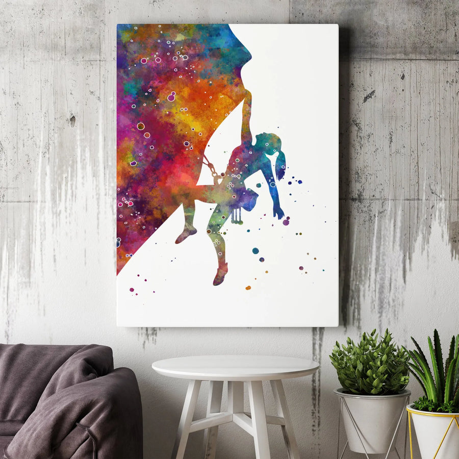 Female Rock Climber Wall Art | Watercolor Extreme Sports Painting | Premium 1.25-Inch Gallery Canvas | Unique Fitness Enthusiast Gift