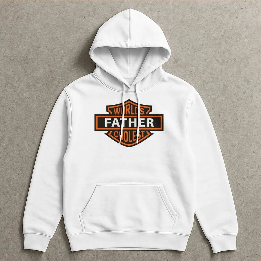 Worlds Coolest Father Hoodie | Biker Shield Graphic Print | Premium Soft Cotton Blend | Funny Dad Gift for Motorcycle Riders