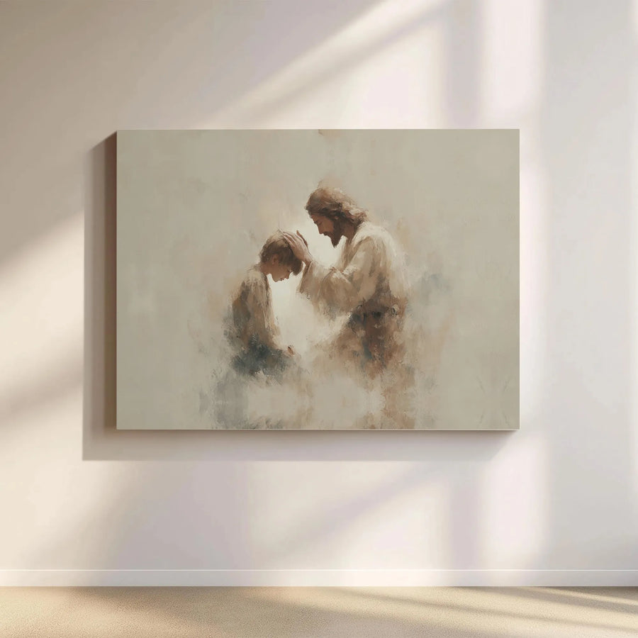 Jesus Blessing Child Canvas Print | Watercolor Religious Wall Art | Premium Gallery Wrapped Decor | Christian Home Inspiration Gift