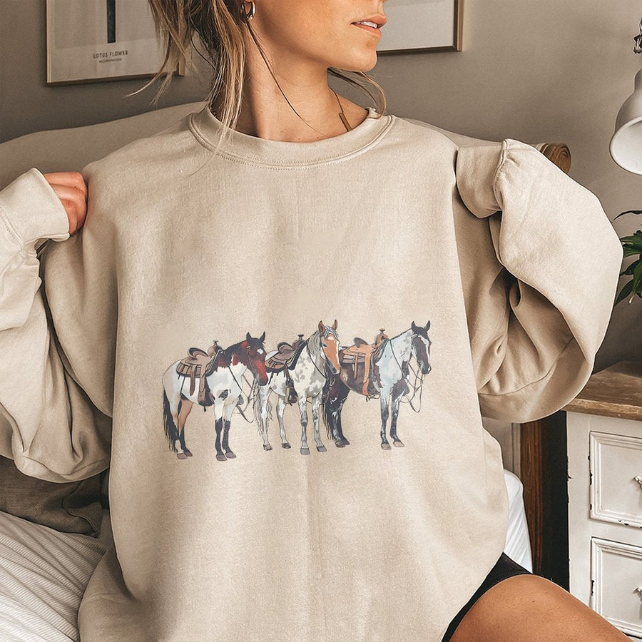 Horse Sweatshirt | Western Ranch Equestrian Graphic | Premium Cotton Blend | Gift for Cowgirls and Horse Lovers