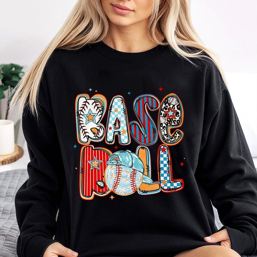 Baseball Sweatshirt | Retro Checkered Leopard Print Design | Premium Cotton Blend | Gift for Baseball Mom and Game Day Fans