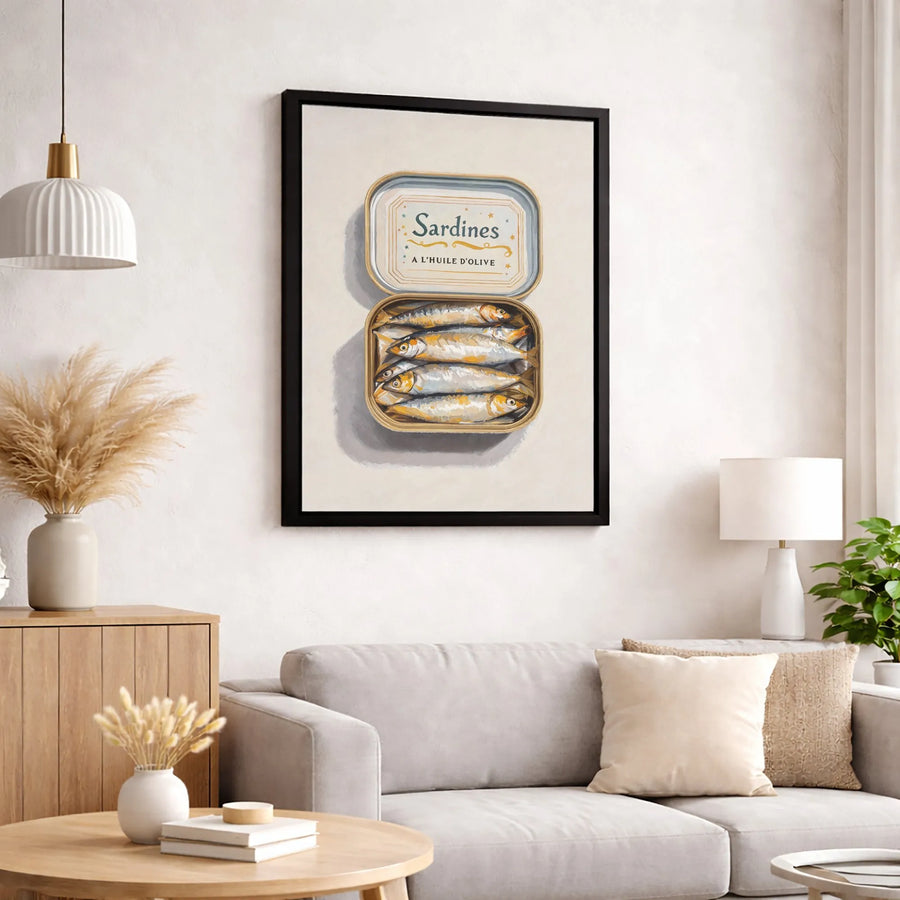 Sardine Tin Canvas Art | Vintage French Kitchen Wall Decor | Premium Fade-Resistant Print | Unique Foodie Gift for Home or Restaurant