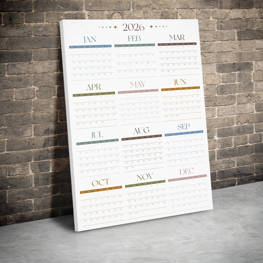 2026 Yearly Calendar Canvas | Minimalist Wall Art Decor | 1.25 Inch Gallery Wrap | Modern Home Office Planning Gift