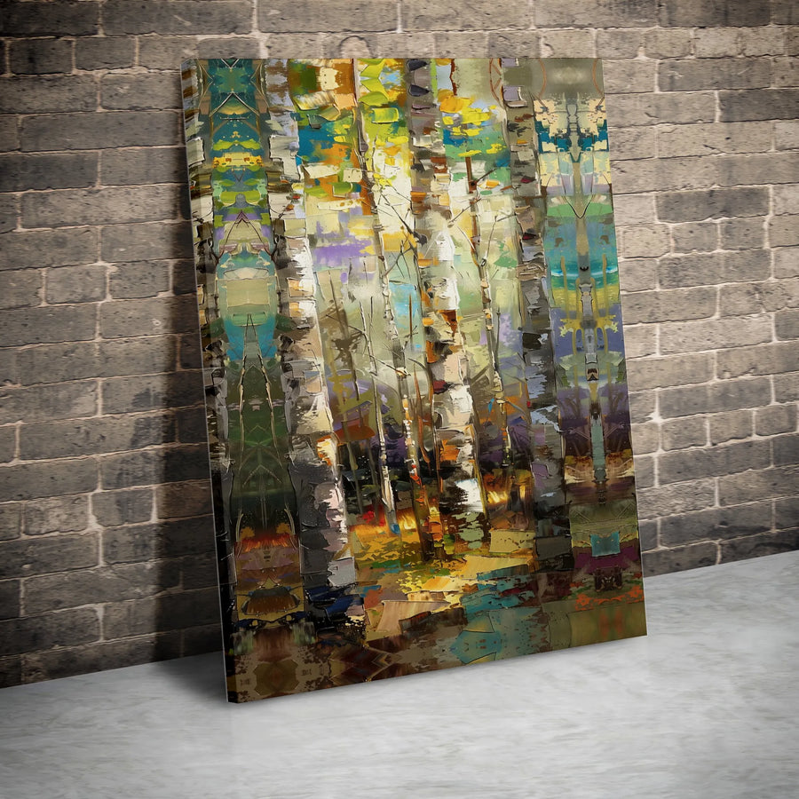 Abstract Birch Tree Canvas Wall Art | Textured Woodland Painting Print | Premium Gallery Wrapped Canvas | Modern Living Room Decor Gift
