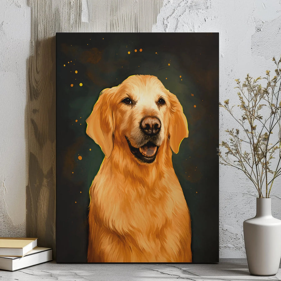 Golden Retriever Dog Canvas Wall Art | Painterly Portrait of Happy Pet | Premium Gallery Wrap 1.25 Inch | Perfect Gift for Dog Lovers & Pet Owners