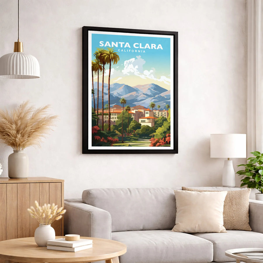 Santa Clara California Travel Poster | Vintage Mid Century Palm Tree Landscape | Gallery Quality Canvas Wall Art | Premium Home & Office Decor