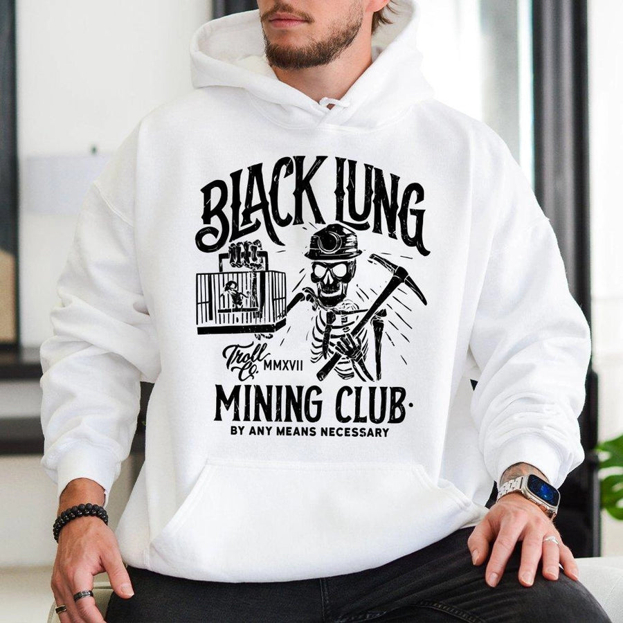 Black Lung Mining Club Hoodie | Edgy Skeleton Graphic Streetwear | Premium Cotton Blend | Gift For Miners & Alternative Style Fans