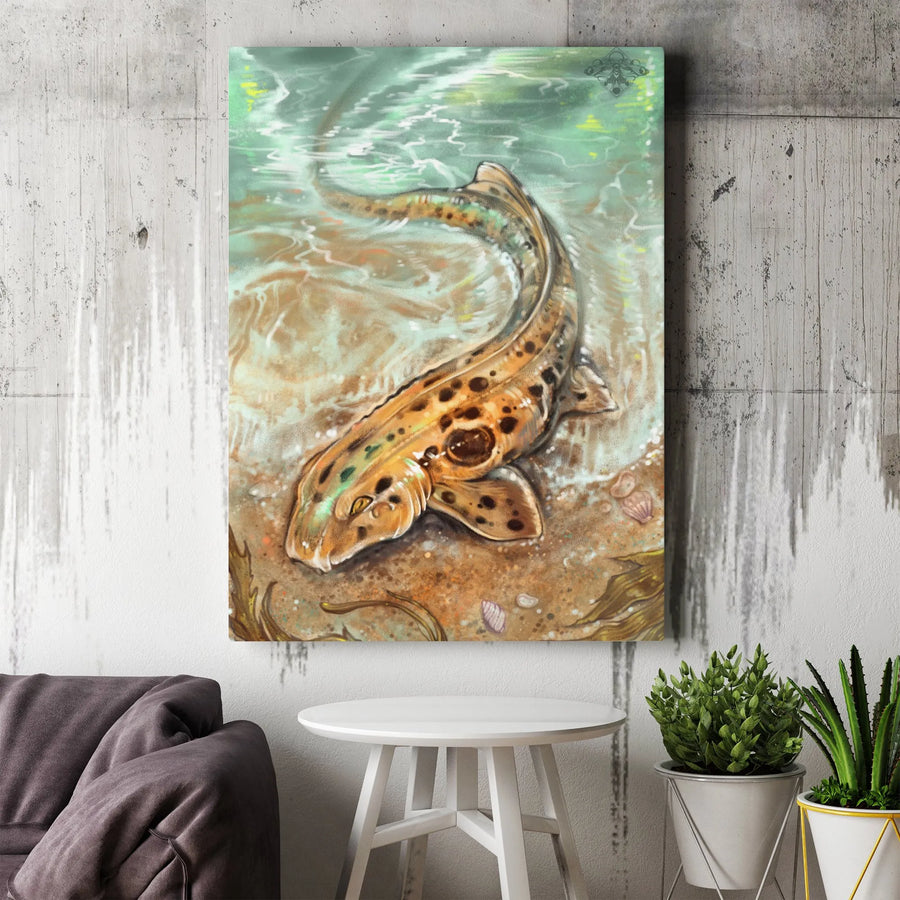 Epaulette Shark Canvas Wall Art | Watercolor Walking Shark Painting | Premium Gallery Wrapped Canvas | Gift for Marine Biologist & Ocean Lover