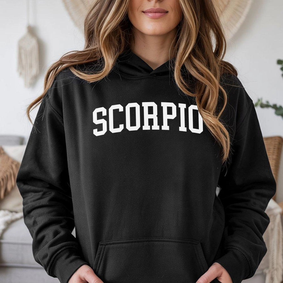 Scorpio Zodiac Hoodie | Varsity Lettering Astrology Design | Premium Cotton Blend | Gift For Astrology Lovers & Horoscope Enthusiasts