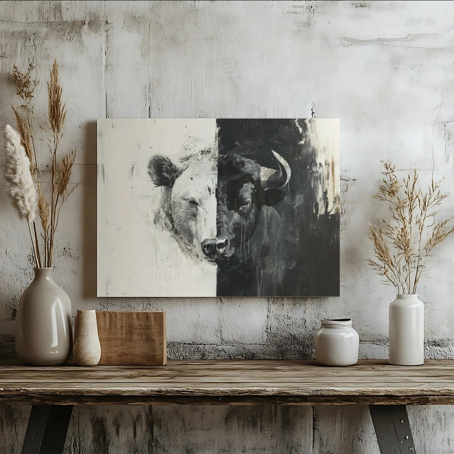 Bull and Bear Canvas Wall Art | Abstract Stock Market Art | Premium Gallery-Wrapped Print | Gift for Trader & Finance Office Decor